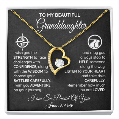 Forever Love Necklace 18K Yellow Gold Finish | 1 | Personalized To My Granddaughter Necklace From Grandma Papa I Wish You The Strength Birthday Graduation Inspirational Customized Gift Box Message Card | siriusteestore.myshopify