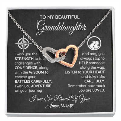 Interlocking Hearts Necklace Stainless Steel & Rose Gold Finish | 1 | Personalized To My Granddaughter Necklace From Grandma Papa I Wish You The Strength Birthday Graduation Inspirational Customized Gift Box Message Card | siriusteestore.myshopify