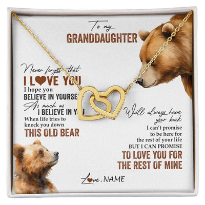 Interlocking Hearts Necklace 18K Yellow Gold Finish | 1 | Personalized To My Granddaughter Necklace From Grandma Papa Never Forget That I Love You Bear Granddaughter Birthday Christmas Customized Gift Box Message Card | siriusteestore