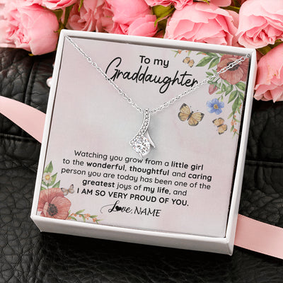 Alluring Beauty Necklace 14K White Gold Finish | 2 | Personalized To My Granddaughter Necklace From Grandma Papa Watching You Grow Granddaughter Birthday Graduation Christmas Customized Gift Box Message Card | siriusteestore
