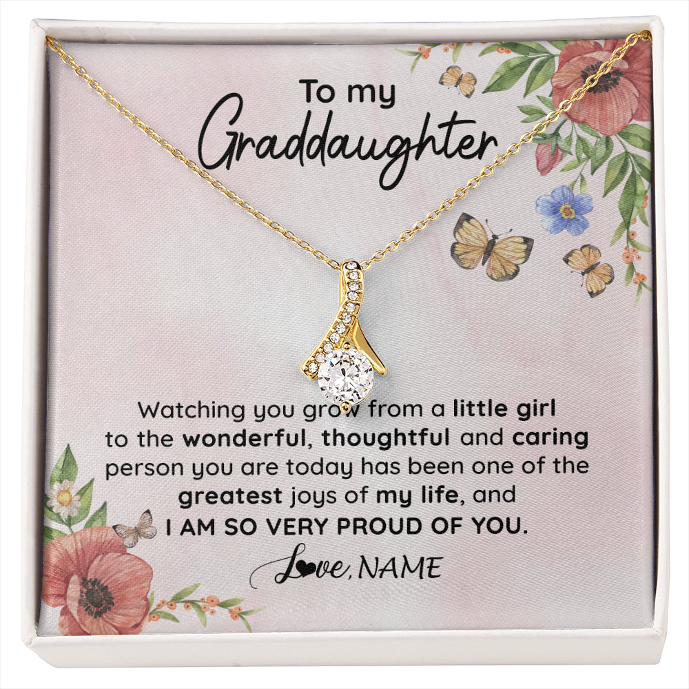 Alluring Beauty Necklace 18K Yellow Gold Finish | 1 | Personalized To My Granddaughter Necklace From Grandma Papa Watching You Grow Granddaughter Birthday Graduation Christmas Customized Gift Box Message Card | siriusteestore