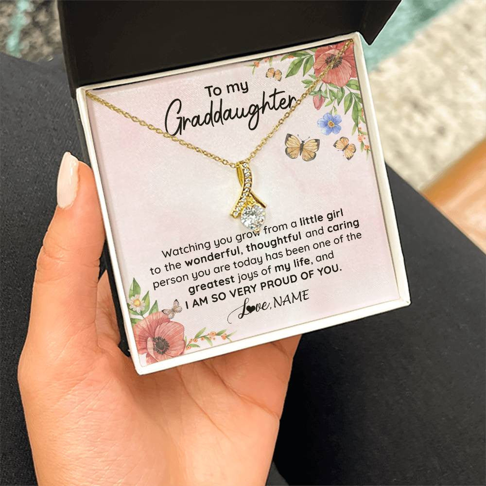 Alluring Beauty Necklace 18K Yellow Gold Finish | 2 | Personalized To My Granddaughter Necklace From Grandma Papa Watching You Grow Granddaughter Birthday Graduation Christmas Customized Gift Box Message Card | siriusteestore