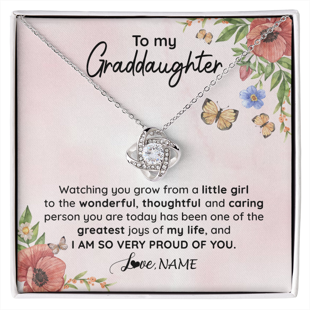 Love Knot Necklace 14K White Gold Finish | 1 | Personalized To My Granddaughter Necklace From Grandma Papa Watching You Grow Granddaughter Birthday Graduation Christmas Customized Gift Box Message Card | siriusteestore