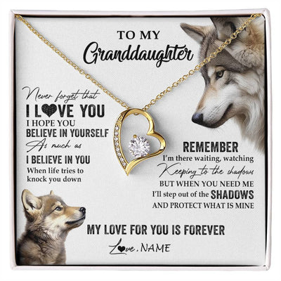 Forever Love Necklace 18K Yellow Gold Finish | 1 | Personalized To My Granddaughter Necklace From Grandma Papa Wolf My Love For You Is Forever Granddaughter Birthday Christmas Customized Gift Box Message Card | siriusteestore