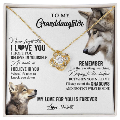 Love Knot Necklace 18K Yellow Gold Finish | 1 | Personalized To My Granddaughter Necklace From Grandma Papa Wolf My Love For You Is Forever Granddaughter Birthday Christmas Customized Gift Box Message Card | siriusteestore