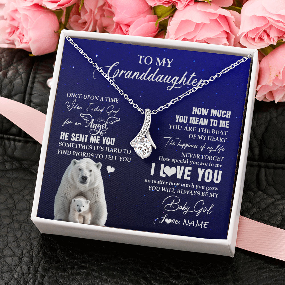 Alluring Beauty Necklace 14K White Gold Finish | 2 | Personalized To My Granddaughter Necklace From Grandma Polar Bear Never Forget I Love You Granddaughter Birthday Christmas Customized Gift Box Message Card | siriusteestore