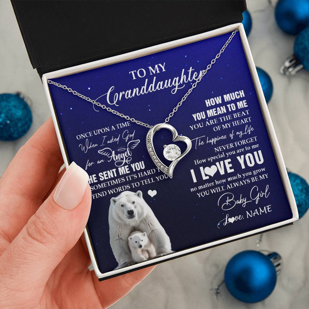 Forever Love Necklace 14K White Gold Finish | 2 | Personalized To My Granddaughter Necklace From Grandma Polar Bear Never Forget I Love You Granddaughter Birthday Christmas Customized Gift Box Message Card | siriusteestore