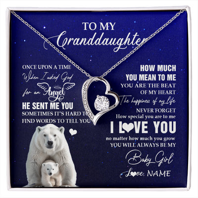 Forever Love Necklace 14K White Gold Finish | 1 | Personalized To My Granddaughter Necklace From Grandma Polar Bear Never Forget I Love You Granddaughter Birthday Christmas Customized Gift Box Message Card | siriusteestore