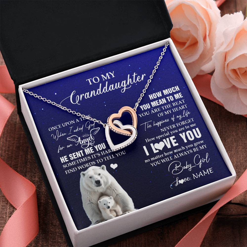 Interlocking Hearts Necklace Stainless Steel & Rose Gold Finish | 2 | Personalized To My Granddaughter Necklace From Grandma Polar Bear Never Forget I Love You Granddaughter Birthday Christmas Customized Gift Box Message Card | siriusteestore