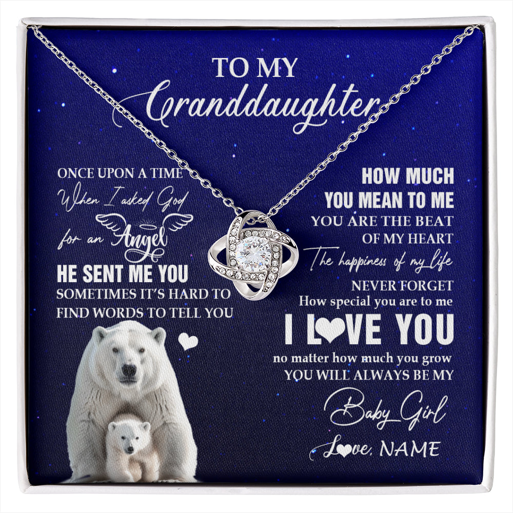 Love Knot Necklace 14K White Gold Finish | 1 | Personalized To My Granddaughter Necklace From Grandma Polar Bear Never Forget I Love You Granddaughter Birthday Christmas Customized Gift Box Message Card | siriusteestore