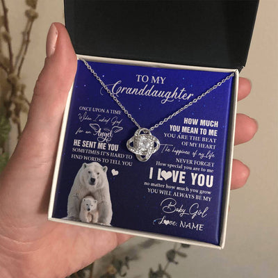 Love Knot Necklace 14K White Gold Finish | 2 | Personalized To My Granddaughter Necklace From Grandma Polar Bear Never Forget I Love You Granddaughter Birthday Christmas Customized Gift Box Message Card | siriusteestore