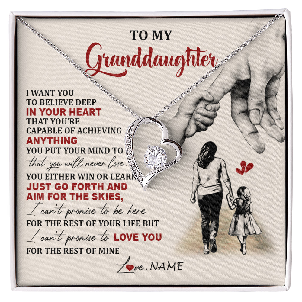 Forever Love Necklace 14K White Gold Finish | 1 | Personalized To My Granddaughter Necklace From Grandma Promise To Love You Granddaughter Birthday Graduation Christmas Customized Gift Box Message Card | siriusteestore
