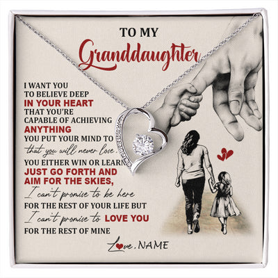 Forever Love Necklace 14K White Gold Finish | 1 | Personalized To My Granddaughter Necklace From Grandma Promise To Love You Granddaughter Birthday Graduation Christmas Customized Gift Box Message Card | siriusteestore