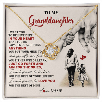 Love Knot Necklace 18K Yellow Gold Finish | 1 | Personalized To My Granddaughter Necklace From Grandma Promise To Love You Granddaughter Birthday Graduation Christmas Customized Gift Box Message Card | siriusteestore