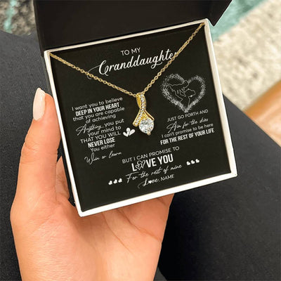 Alluring Beauty Necklace 18K Yellow Gold Finish | 2 | Personalized To My Granddaughter Necklace From Grandma Promise To Love You Granddaughter Birthday Graduation Christmas Pendant Customized Gift Box Message Card | siriusteestore