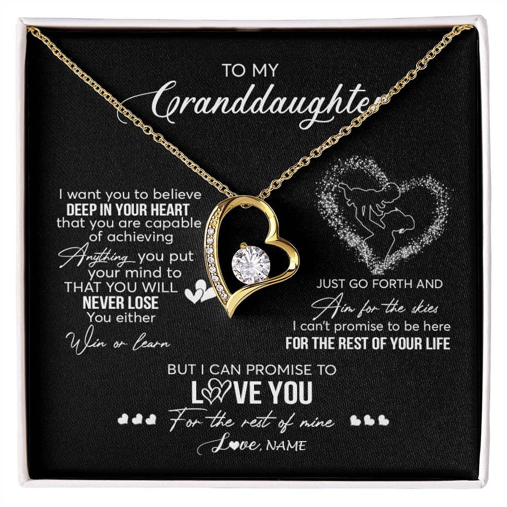 Forever Love Necklace 18K Yellow Gold Finish | 1 | Personalized To My Granddaughter Necklace From Grandma Promise To Love You Granddaughter Birthday Graduation Christmas Pendant Customized Gift Box Message Card | siriusteestore
