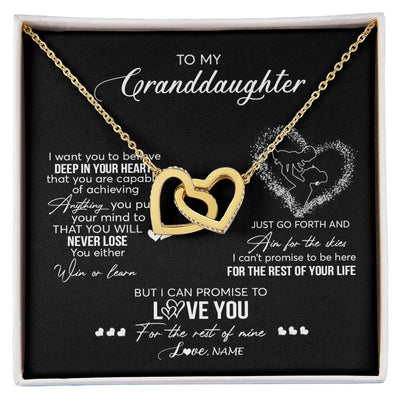 Interlocking Hearts Necklace 18K Yellow Gold Finish | 1 | Personalized To My Granddaughter Necklace From Grandma Promise To Love You Granddaughter Birthday Graduation Christmas Pendant Customized Gift Box Message Card | siriusteestore
