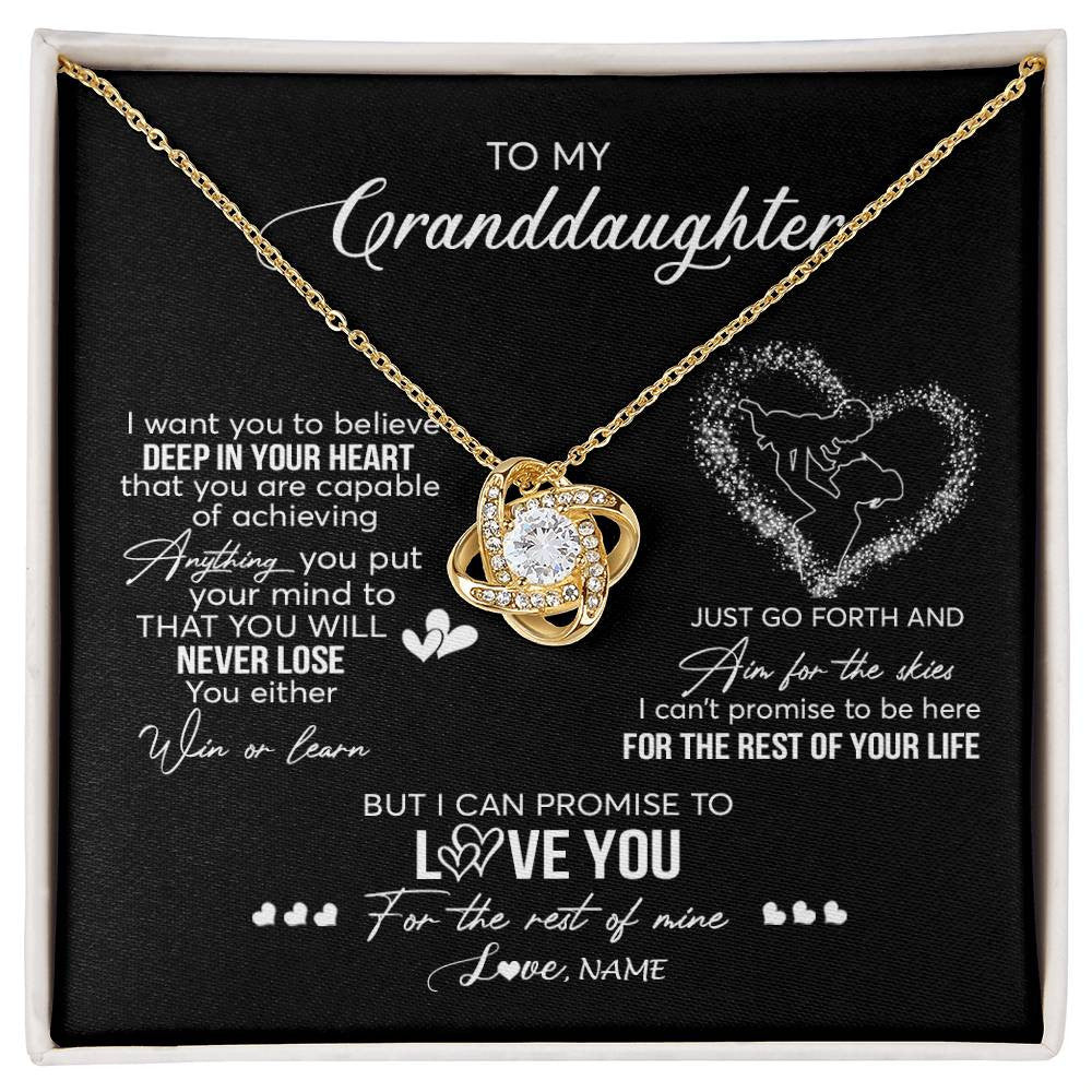 Love Knot Necklace 18K Yellow Gold Finish | 1 | Personalized To My Granddaughter Necklace From Grandma Promise To Love You Granddaughter Birthday Graduation Christmas Pendant Customized Gift Box Message Card | siriusteestore
