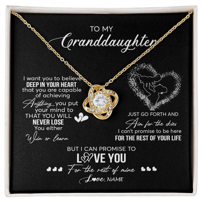 Love Knot Necklace 18K Yellow Gold Finish | 1 | Personalized To My Granddaughter Necklace From Grandma Promise To Love You Granddaughter Birthday Graduation Christmas Pendant Customized Gift Box Message Card | siriusteestore