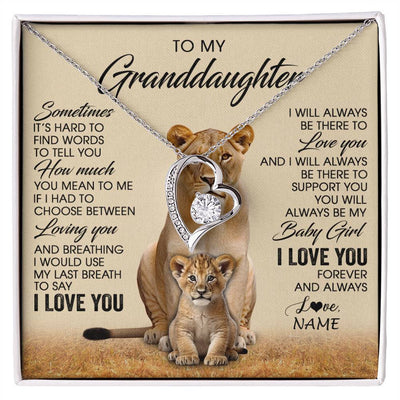 Forever Love Necklace 14K White Gold Finish | 1 | Personalized To My Granddaughter Necklace From Grandma Sometimes It's Hard Lion Granddaughter Gift Birthday Jewelry Christmas Customized Gift Box Message Card | siriusteestore