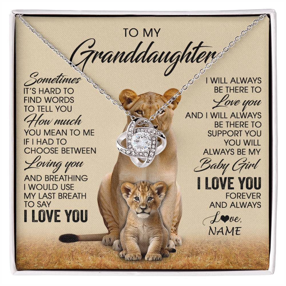 Love Knot Necklace 14K White Gold Finish | 1 | Personalized To My Granddaughter Necklace From Grandma Sometimes It's Hard Lion Granddaughter Gift Birthday Jewelry Christmas Customized Gift Box Message Card | siriusteestore