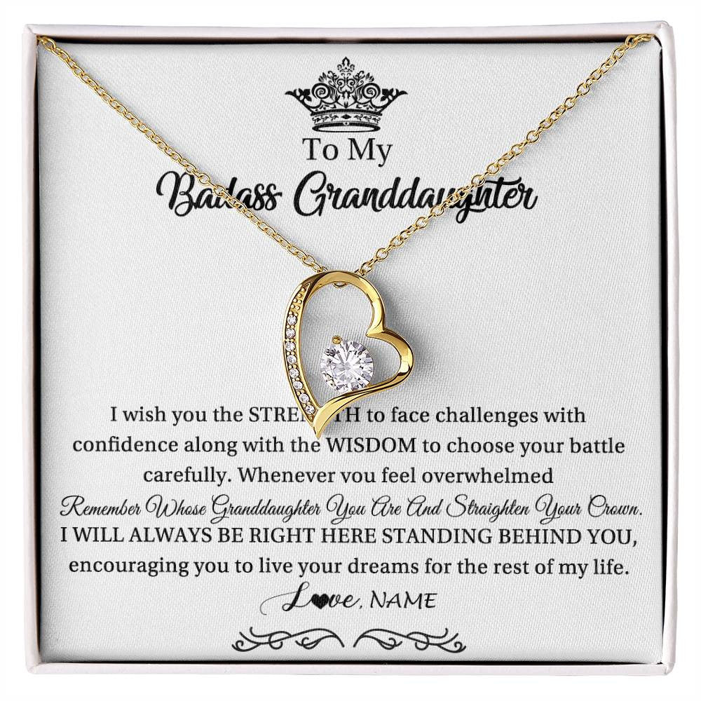 Forever Love Necklace 18K Yellow Gold Finish | Personalized To My Granddaughter Necklace From Grandma Straighten Your Crown Granddaughter Jewelry Birthday Christmas Customized Gift Box Message Card | siriusteestore
