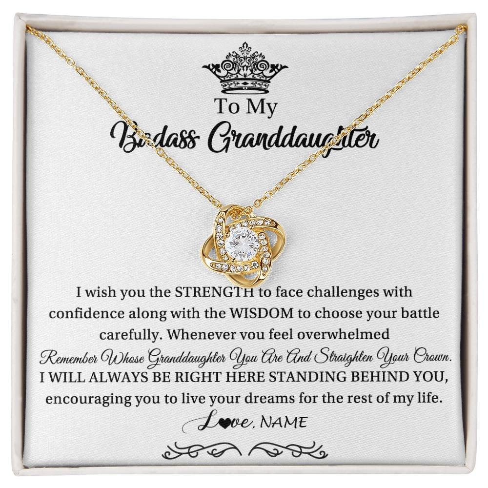 Love Knot Necklace 18K Yellow Gold Finish | Personalized To My Granddaughter Necklace From Grandma Straighten Your Crown Granddaughter Jewelry Birthday Christmas Customized Gift Box Message Card | siriusteestore