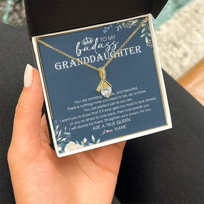 Alluring Beauty Necklace 18K Yellow Gold Finish | 2 | Personalized To My Granddaughter Necklace From Grandma Straighten Your Crown Queen Granddaughter Jewelry Birthday Christmas Customized Gift Box Message Card | siriusteestore