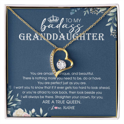 Forever Love Necklace 18K Yellow Gold Finish | 1 | Personalized To My Granddaughter Necklace From Grandma Straighten Your Crown Queen Granddaughter Jewelry Birthday Christmas Customized Gift Box Message Card | siriusteestore