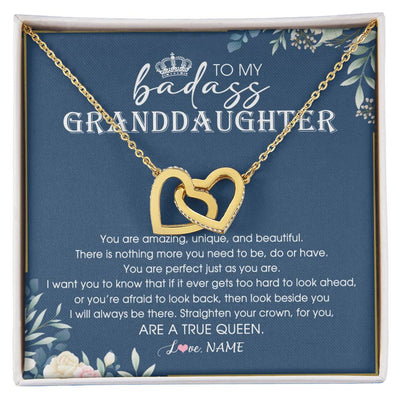 Interlocking Hearts Necklace 18K Yellow Gold Finish | 1 | Personalized To My Granddaughter Necklace From Grandma Straighten Your Crown Queen Granddaughter Jewelry Birthday Christmas Customized Gift Box Message Card | siriusteestore