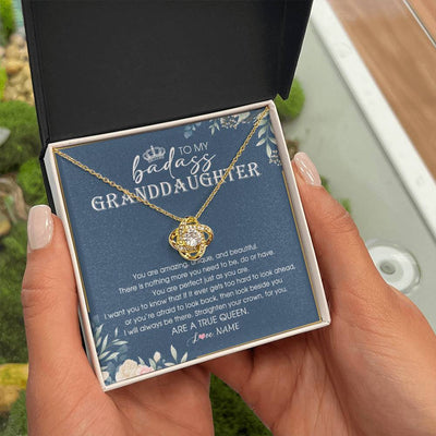 Love Knot Necklace 18K Yellow Gold Finish | 2 | Personalized To My Granddaughter Necklace From Grandma Straighten Your Crown Queen Granddaughter Jewelry Birthday Christmas Customized Gift Box Message Card | siriusteestore