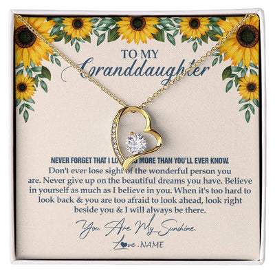 Forever Love Necklace 18K Yellow Gold Finish | Personalized To My Granddaughter Necklace From Grandma Sunflower You Are My Sunshine Granddaughter Jewelry Graduation Birthday Customized Gift Box Message Card | siriusteestore