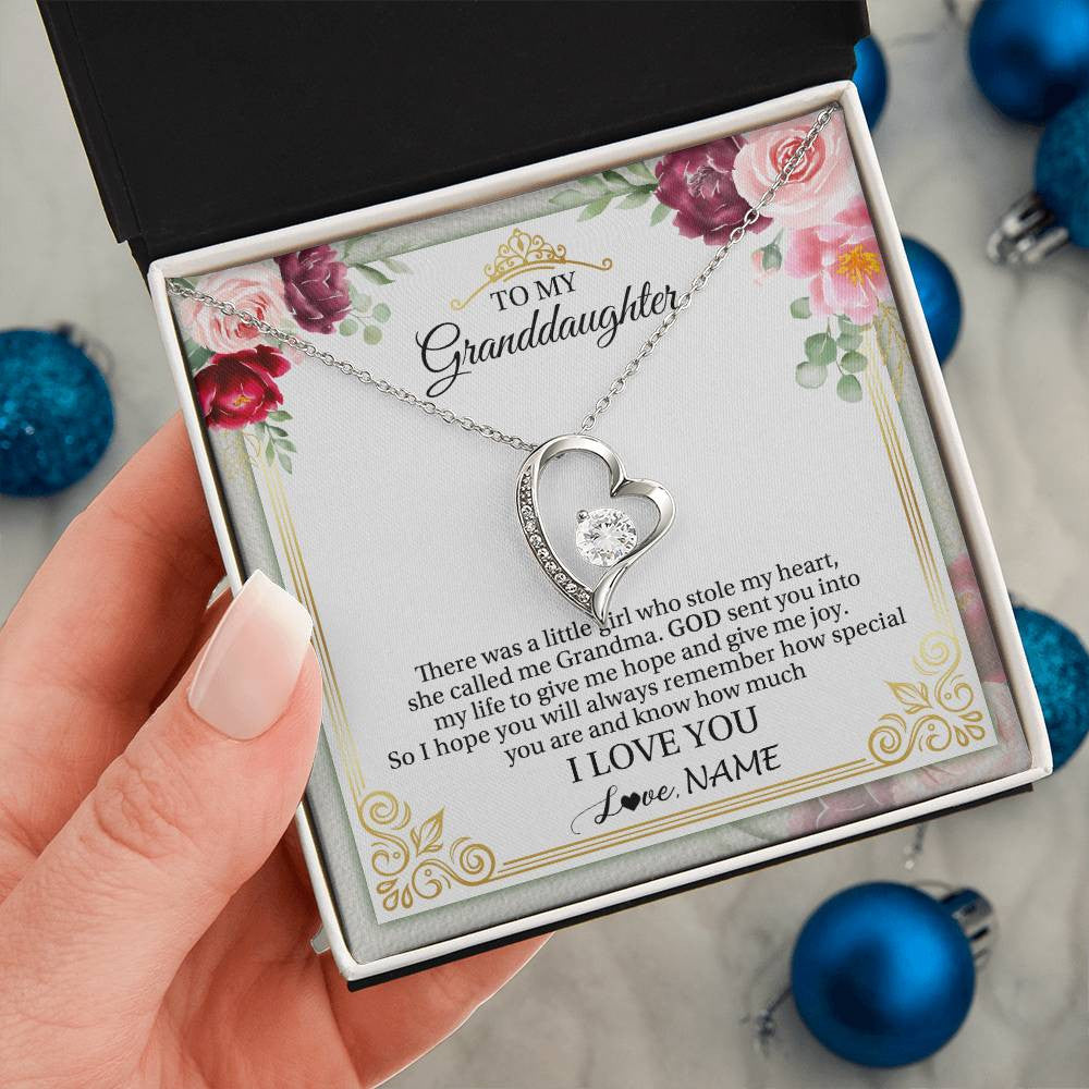 Forever Love Necklace 14K White Gold Finish | 2 | Personalized To My Granddaughter Necklace From Grandma There Was A Little Girl Granddaughter Birthday Graduation Christmas Customized Gift Box Message Card | siriusteestore