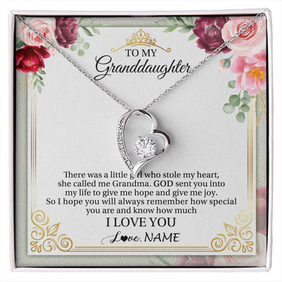 Forever Love Necklace 14K White Gold Finish | 1 | Personalized To My Granddaughter Necklace From Grandma There Was A Little Girl Granddaughter Birthday Graduation Christmas Customized Gift Box Message Card | siriusteestore