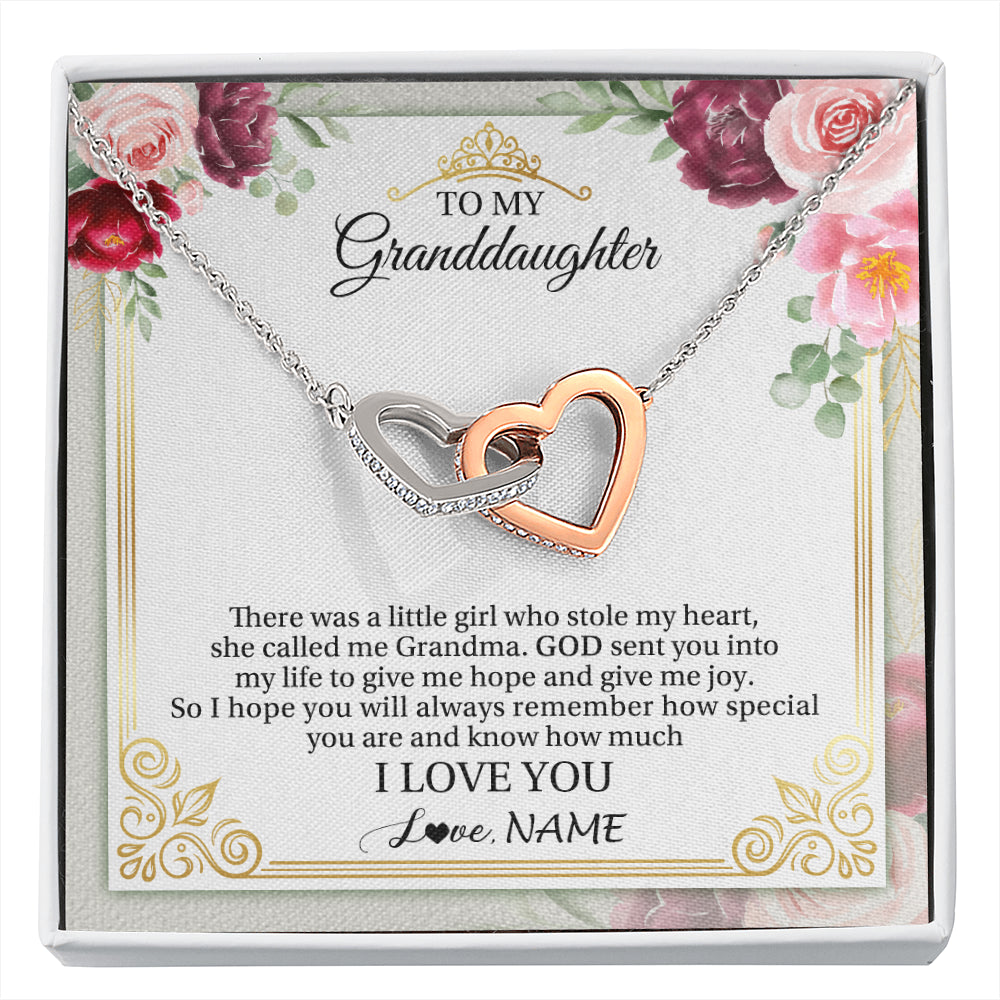 Interlocking Hearts Necklace Stainless Steel & Rose Gold Finish | 1 | Personalized To My Granddaughter Necklace From Grandma There Was A Little Girl Granddaughter Birthday Graduation Christmas Customized Gift Box Message Card | siriusteestore