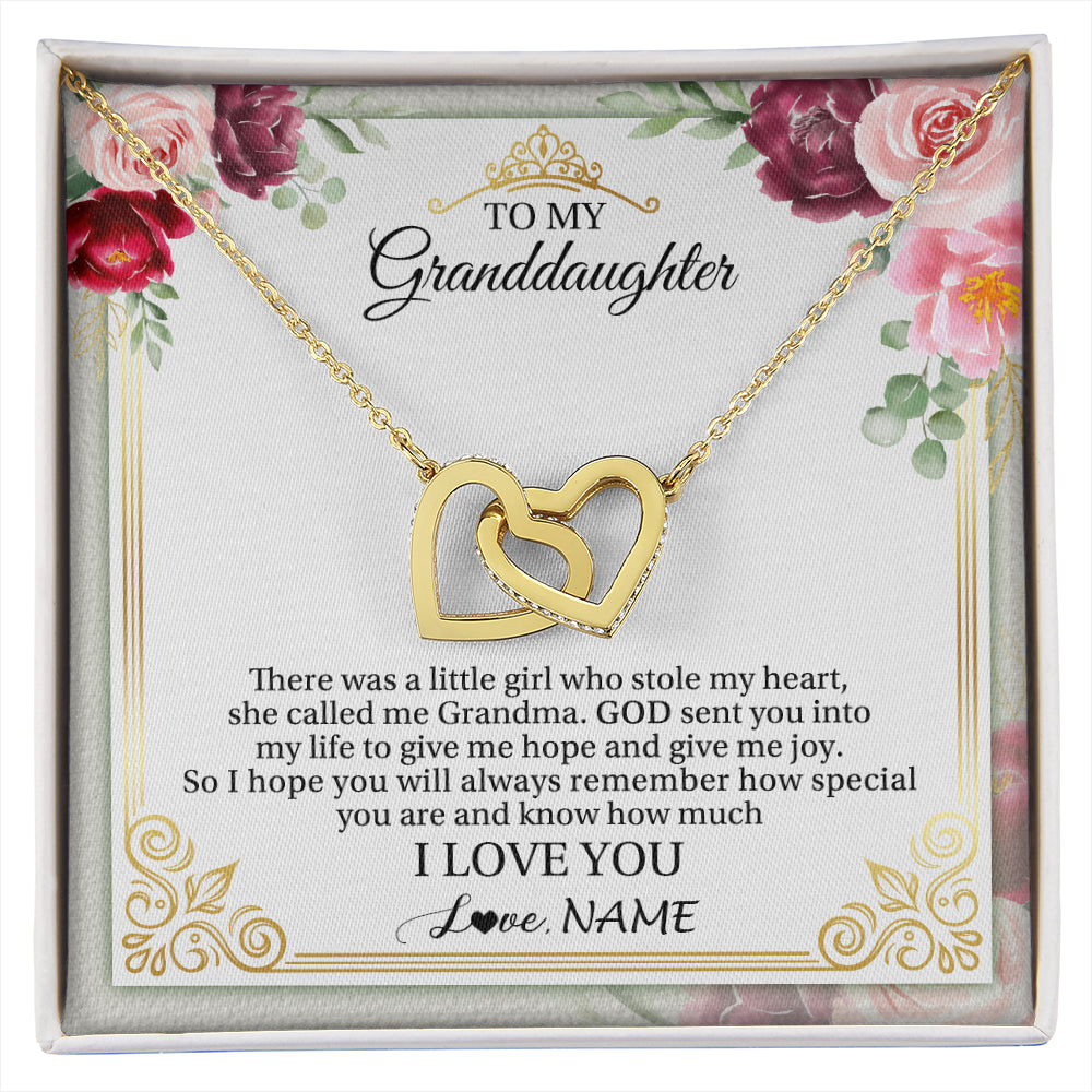 Interlocking Hearts Necklace 18K Yellow Gold Finish | 1 | Personalized To My Granddaughter Necklace From Grandma There Was A Little Girl Granddaughter Birthday Graduation Christmas Customized Gift Box Message Card | siriusteestore