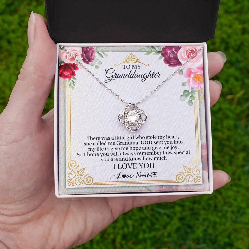 Love Knot Necklace 14K White Gold Finish | 2 | Personalized To My Granddaughter Necklace From Grandma There Was A Little Girl Granddaughter Birthday Graduation Christmas Customized Gift Box Message Card | siriusteestore
