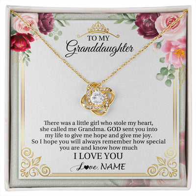 Love Knot Necklace 18K Yellow Gold Finish | 1 | Personalized To My Granddaughter Necklace From Grandma There Was A Little Girl Granddaughter Birthday Graduation Christmas Customized Gift Box Message Card | siriusteestore