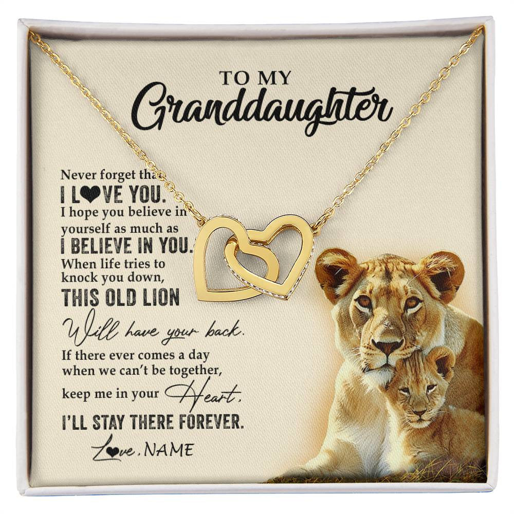 Interlocking Hearts Necklace 18K Yellow Gold Finish | 1 | Personalized To My Granddaughter Necklace From Grandma This Old Lion Never Forget I Love You Jewelry Birthday Christmas Customized Gift Box Message Card | siriusteestore