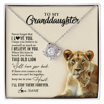 Love Knot Necklace 14K White Gold Finish | 1 | Personalized To My Granddaughter Necklace From Grandma This Old Lion Never Forget I Love You Jewelry Birthday Christmas Customized Gift Box Message Card | siriusteestore