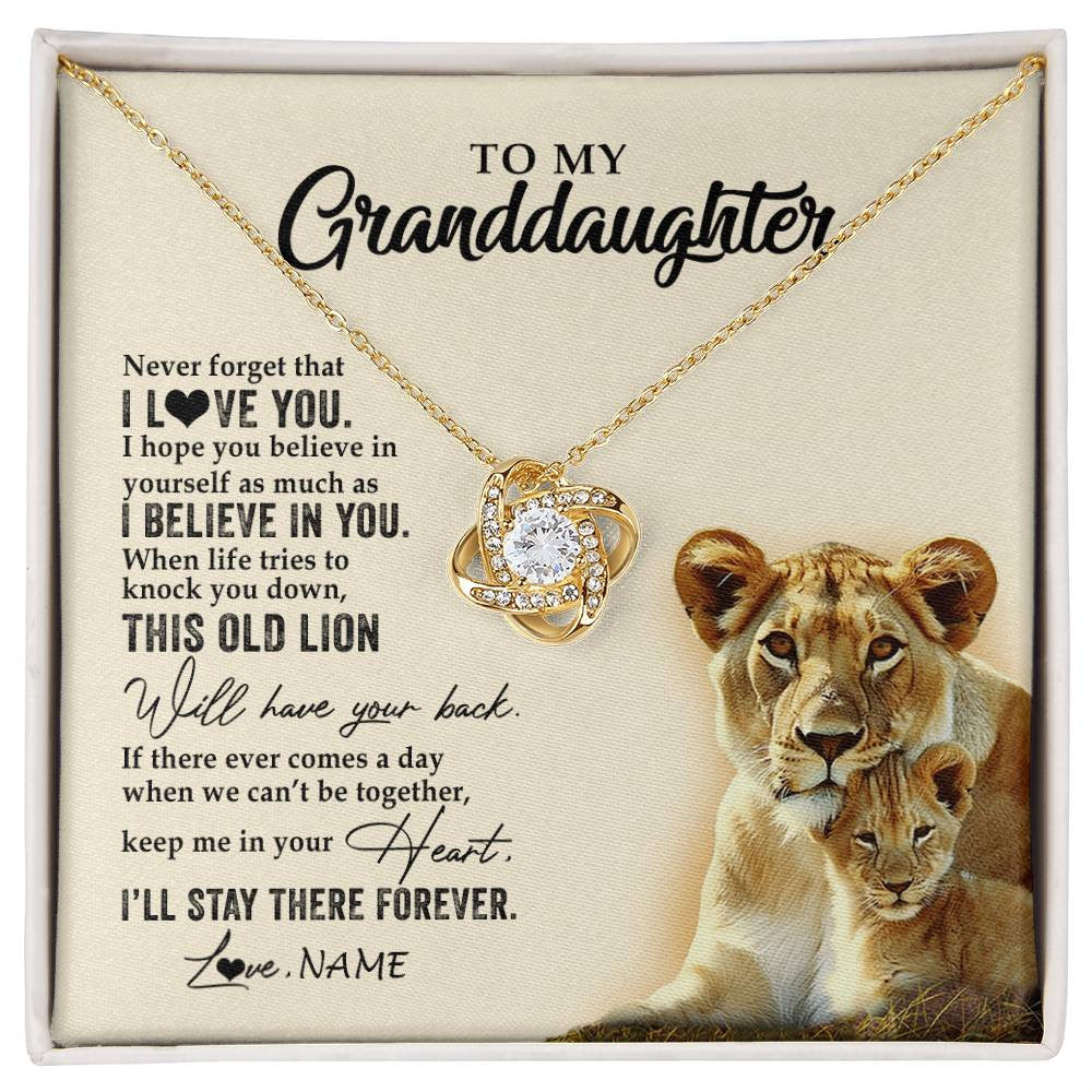 Love Knot Necklace 18K Yellow Gold Finish | 1 | Personalized To My Granddaughter Necklace From Grandma This Old Lion Never Forget I Love You Jewelry Birthday Christmas Customized Gift Box Message Card | siriusteestore