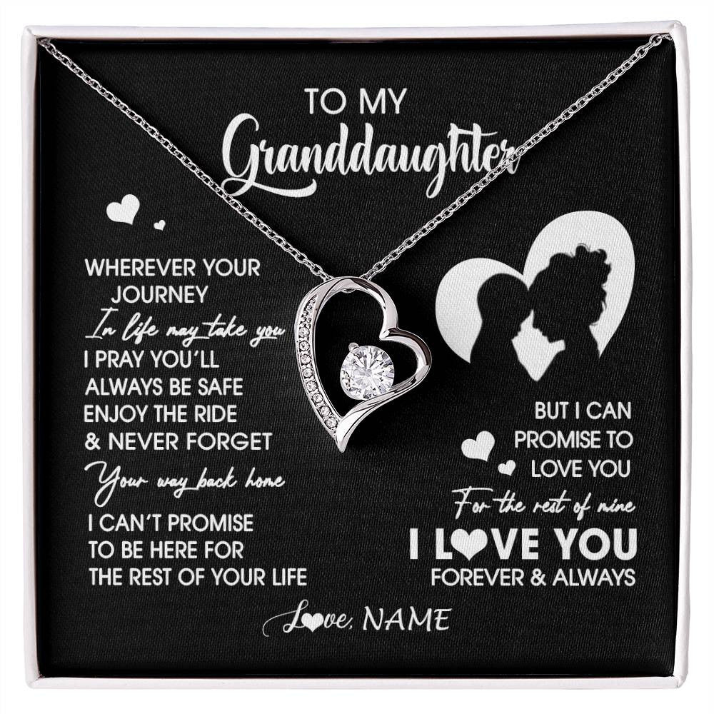 Forever Love Necklace 14K White Gold Finish | 1 | Personalized To My Granddaughter Necklace From Grandma Wherever Your Journey Granddaughter Birthday Gifts Graduation Christmas Customized Gift Box Message Card | siriusteestore