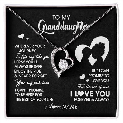 Forever Love Necklace 14K White Gold Finish | 1 | Personalized To My Granddaughter Necklace From Grandma Wherever Your Journey Granddaughter Birthday Gifts Graduation Christmas Customized Gift Box Message Card | siriusteestore