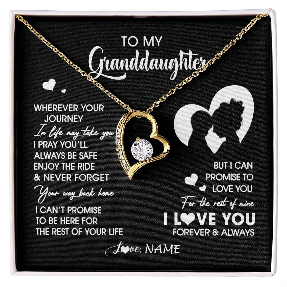 Forever Love Necklace 18K Yellow Gold Finish | 1 | Personalized To My Granddaughter Necklace From Grandma Wherever Your Journey Granddaughter Birthday Gifts Graduation Christmas Customized Gift Box Message Card | siriusteestore