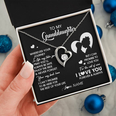 Forever Love Necklace 14K White Gold Finish | 2 | Personalized To My Granddaughter Necklace From Grandma Wherever Your Journey Granddaughter Birthday Gifts Graduation Christmas Customized Gift Box Message Card | siriusteestore