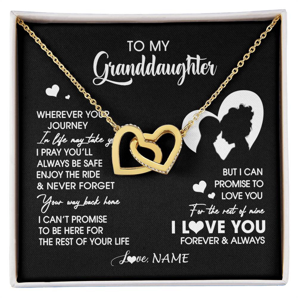 Interlocking Hearts Necklace 18K Yellow Gold Finish | 1 | Personalized To My Granddaughter Necklace From Grandma Wherever Your Journey Granddaughter Birthday Gifts Graduation Christmas Customized Gift Box Message Card | siriusteestore