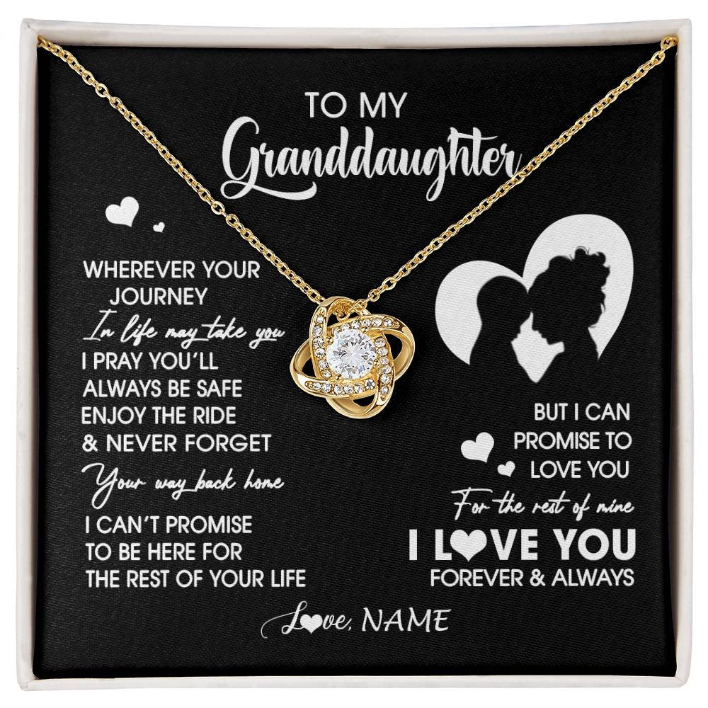 Love Knot Necklace 18K Yellow Gold Finish | 1 | Personalized To My Granddaughter Necklace From Grandma Wherever Your Journey Granddaughter Birthday Gifts Graduation Christmas Customized Gift Box Message Card | siriusteestore