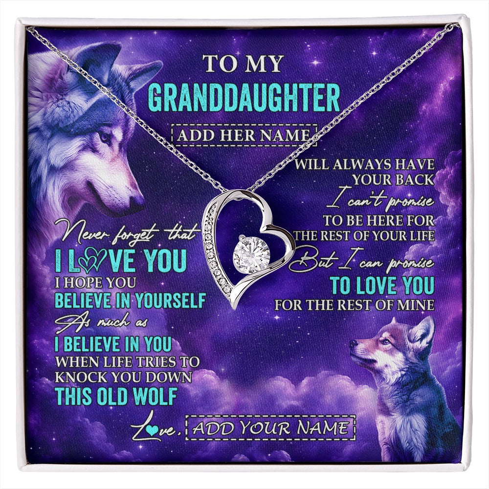 Forever Love Necklace 14K White Gold Finish | 1 | Personalized To My Granddaughter Necklace From Grandma Wolf Never Forget I Love You Granddaughter Birthday Gifts Graduation Christmas Gift Box Message Card Shirt & Hoodie | https://siriusteestore.