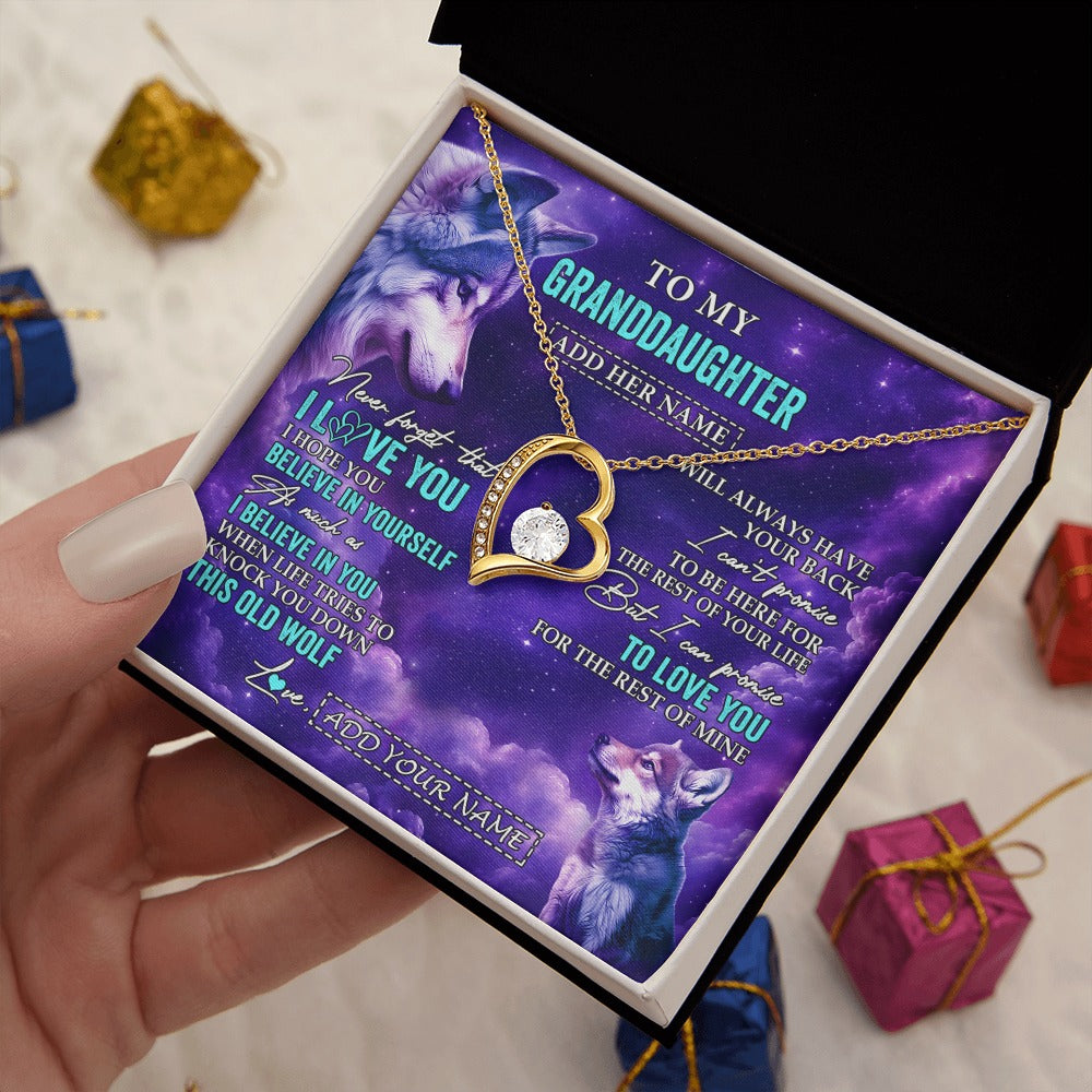 Forever Love Necklace 18K Yellow Gold Finish | 2 | Personalized To My Granddaughter Necklace From Grandma Wolf Never Forget I Love You Granddaughter Birthday Gifts Graduation Christmas Gift Box Message Card Shirt & Hoodie | https://siriusteestore.