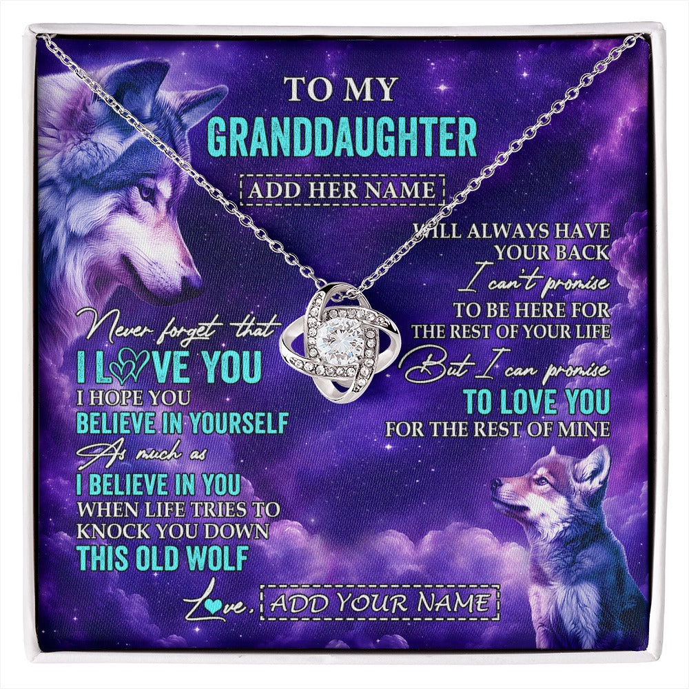 Love Knot Necklace 14K White Gold Finish | 1 | Personalized To My Granddaughter Necklace From Grandma Wolf Never Forget I Love You Granddaughter Birthday Gifts Graduation Christmas Gift Box Message Card Shirt & Hoodie | https://siriusteestore.